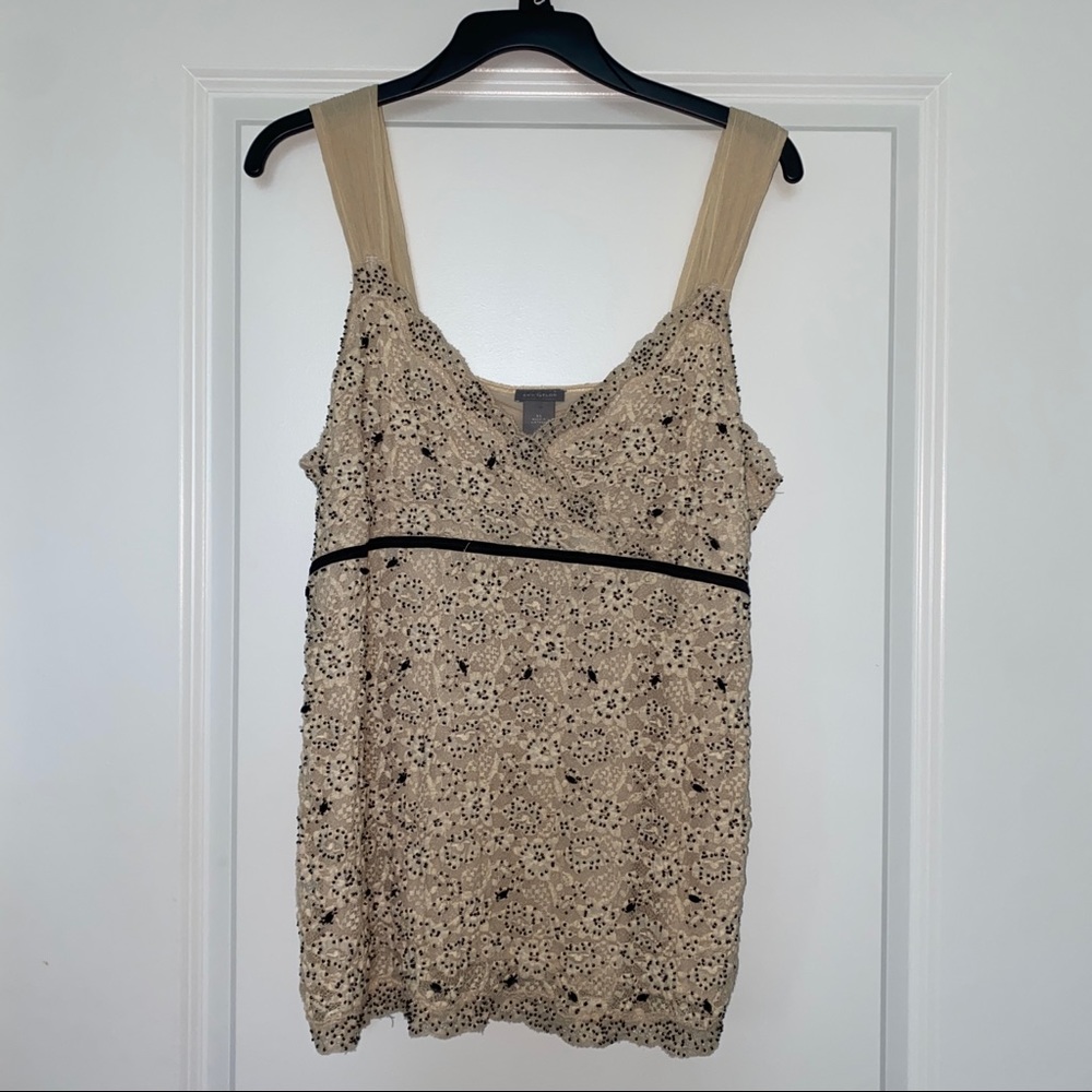 Ann Taylor beaded tank top with lace detailing